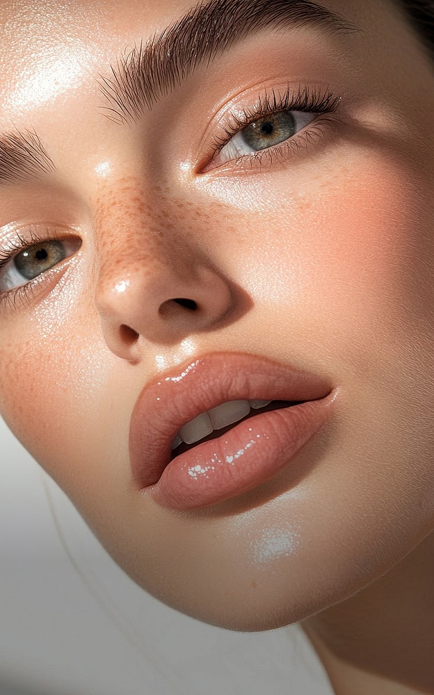 Close-up of youthful skin and natural beauty.
