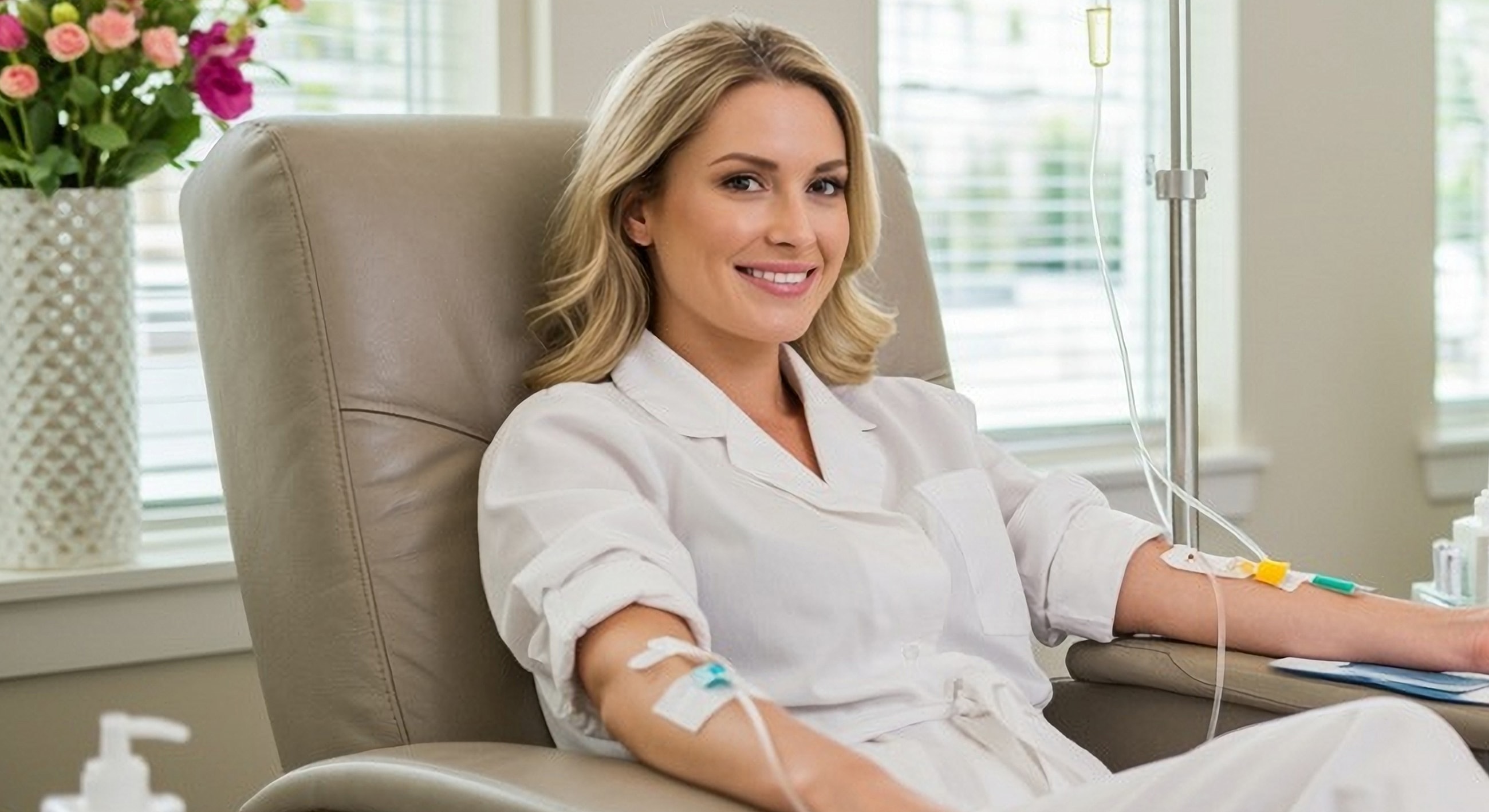 Woman receiving treatment in a medical setting.